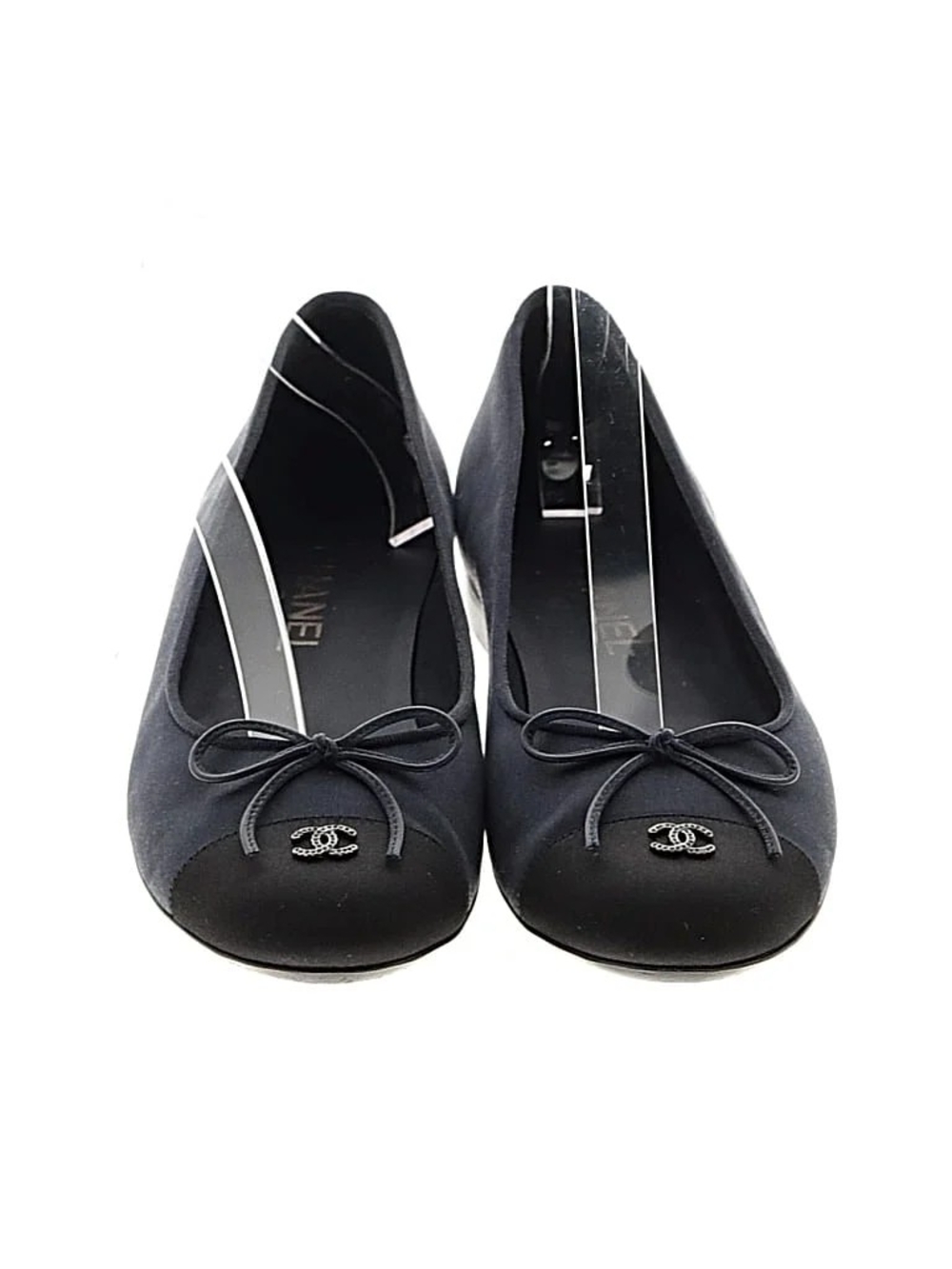CHANEL Black Bow Ballet Flats with CC Emblem